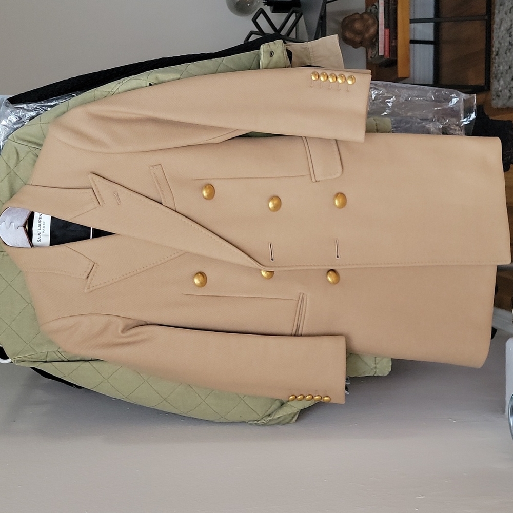 Saint laurent tan wool long pea coat F34